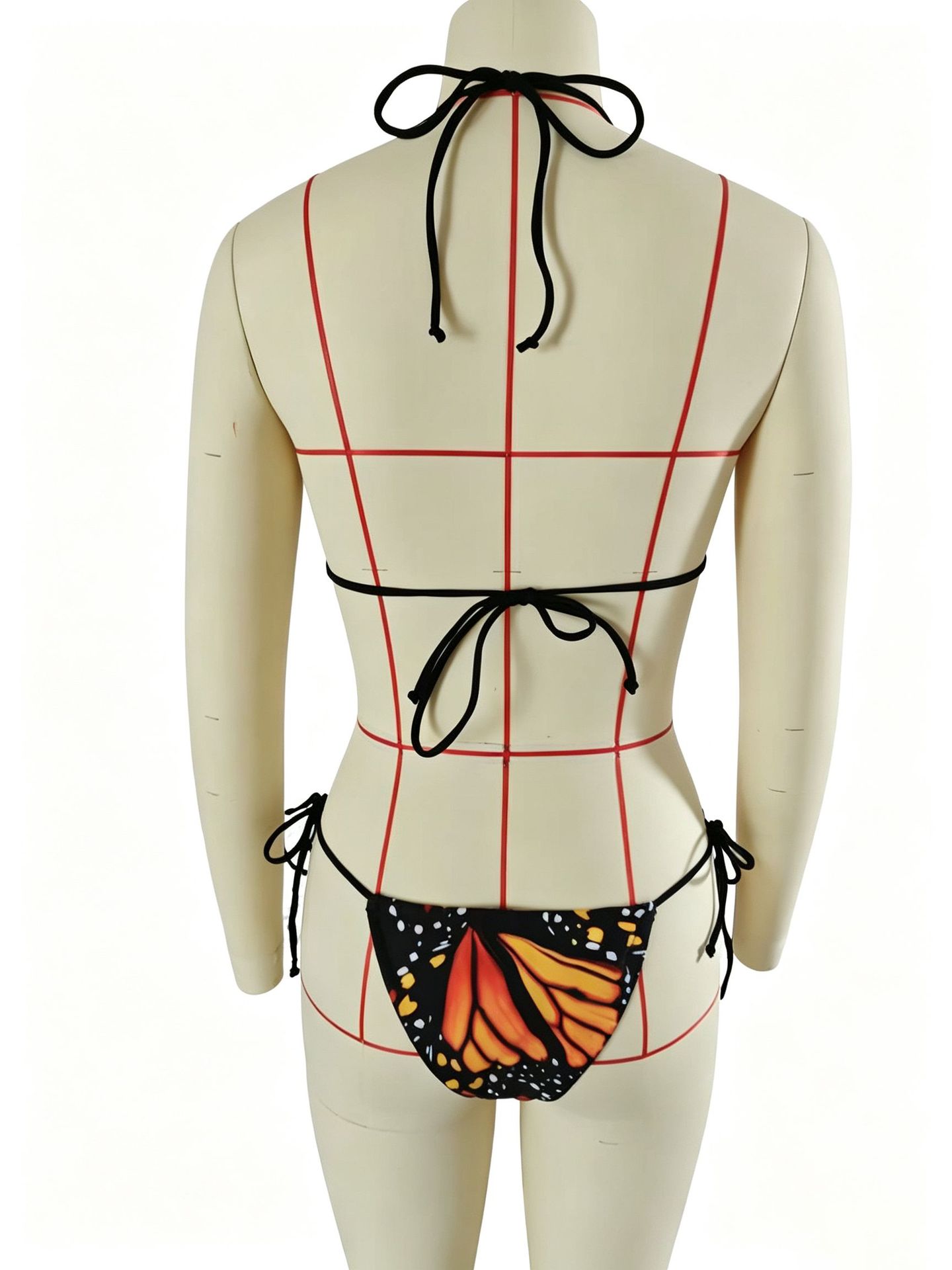 Butterfly Print Lace-Up Two-Piece Bikini Swimsuit