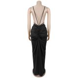 Women’s Sexy Strap V Neck Cross Cutout Slit Formal Party Bodycon Dress