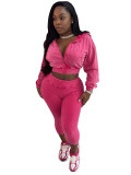 Women’s Fashion Washed Hooded Ribbed Top with Cropped Pants Set