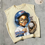 Women’s American Rivet Sleeveless Vest High Street Print and Streetwear Hip Hop Style