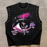 Women’s American Rivet Sleeveless Vest High Street Print and Streetwear Hip Hop Style