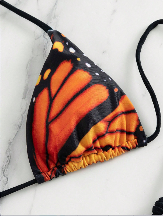Butterfly Print Lace-Up Two-Piece Bikini Swimsuit