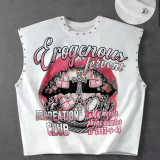 Women’s American Rivet Sleeveless Vest High Street Print and Streetwear Hip Hop Style