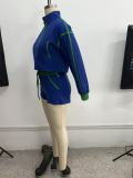 Women Casual Half Zip Waist Long Sleeve Top & Shorts Two-Piece Set