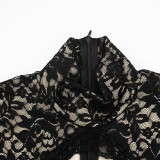 Women’s Mock Neck Lace See-Through Long Sleeve Cropped Jumpsuit