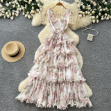 Women French Floral Sleeveless V‑Neck Summer Maxi Dress