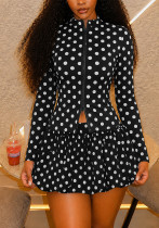 Women Polka Dot Long Sleeve Top and Midi Skirt Two‑Piece Set Women Polka Dot Long Sleeve Top and Midi Skirt Two‑Piece Set