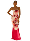 Women Sexy Printed Strapless Beach Dress