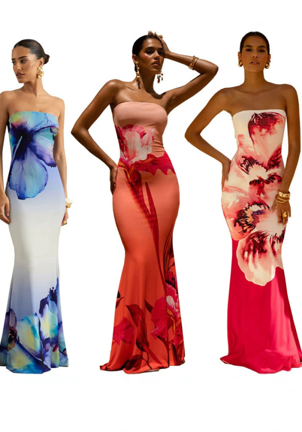 Women Sexy Printed Strapless Beach Dress