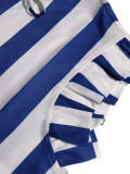 Women Stand Collar Tie‑Detail Striped Casual Dress