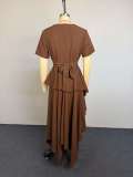 Women Fall Round Neck Short Sleeve Irregular Maxi Dress