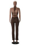 Women Polka Dot Halter Neck Sexy Backless Lace‑Up Bell‑Bottom Jumpsuit