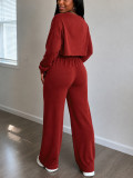 Women Fall Casual Long Sleeve Top and Pants Two‑Piece Set