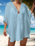 Women Ring V-Neck Irregular Beach Holidays Sun Protection Dress Beach Cover-up