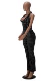 Women Polka Dot Halter Neck Sexy Backless Lace‑Up Bell‑Bottom Jumpsuit