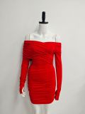 Women Spring Fall Long Sleeve Sexy Slash‑Shoulder Off‑Shoulder Bodycon Dress