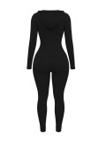 Women Casual Hooded Long Sleeve Zip‑Up Top and Stretch Pants Two‑Piece Set