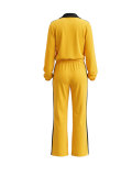 Women Fall Winter Casual V‑Neck Long Sleeve Color‑Block Top and Pants Two‑Piece Set