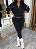 Women Spring Fall Casual Long Sleeve Zip‑Up Top and Pants Two‑Piece Set