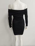 Women Spring Fall Long Sleeve Off‑Shoulder Bodycon Dress