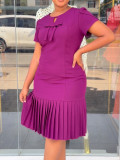 Women Casual Elegant Pleated Bow Dress