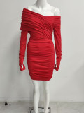 Women Spring Fall Long Sleeve Sexy Slash‑Shoulder Off‑Shoulder Bodycon Dress