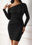 Women Spring Fall Long Sleeve Off‑Shoulder Bodycon Dress