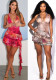 Women Sexy Halter Neck Printed Backless Ruffled Ribbon Dress