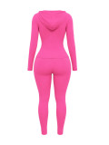 Women Casual Hooded Long Sleeve Zip‑Up Top and Stretch Pants Two‑Piece Set