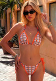 Women Bikini Lace‑Up Backless Color‑Block Sexy Swimsuit