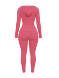 Women Casual Hooded Long Sleeve Zip‑Up Top and Stretch Pants Two‑Piece Set