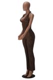 Women Polka Dot Halter Neck Sexy Backless Lace‑Up Bell‑Bottom Jumpsuit