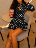 Women Polka Dot Long Sleeve Top and Midi Skirt Two‑Piece Set