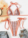 Women Bikini Lace‑Up Backless Color‑Block Sexy Swimsuit