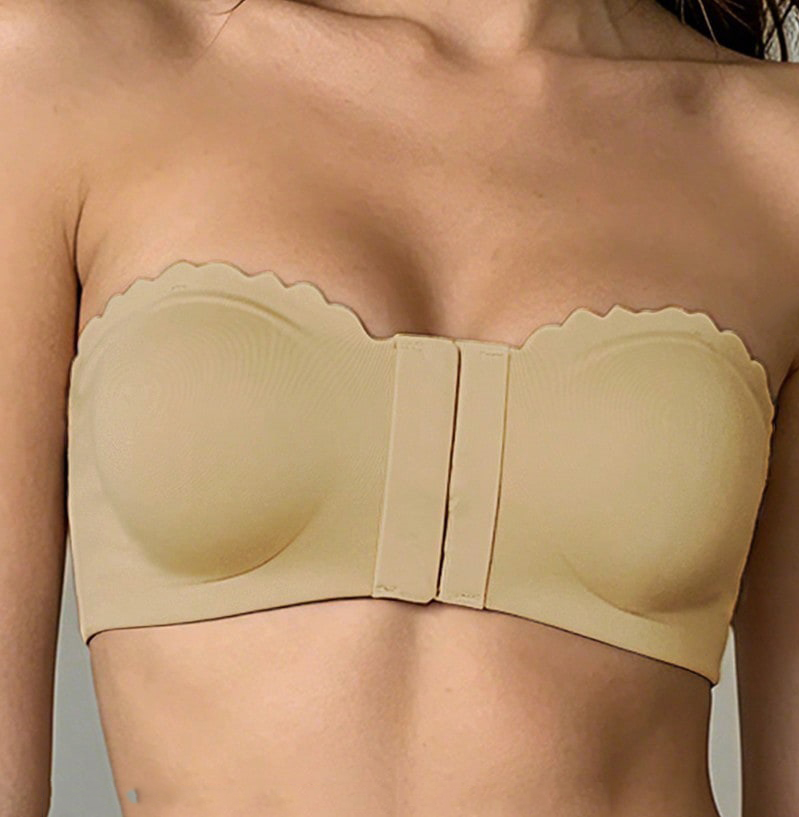 Black Front-Closure Non-Slip Strapless Wireless Bra