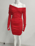 Women Spring Fall Long Sleeve Sexy Slash‑Shoulder Off‑Shoulder Bodycon Dress