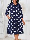 Women Shirt‑Style Printed 3/4 Sleeve Dress with Pockets