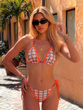 Women Bikini Lace‑Up Backless Color‑Block Sexy Swimsuit