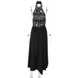 Women Sleeveless Halter Neck Backless Maxi Dress