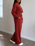 Women Fall Casual Long Sleeve Top and Pants Two‑Piece Set