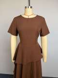 Women Fall Round Neck Short Sleeve Irregular Maxi Dress