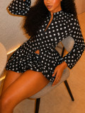 Women Polka Dot Long Sleeve Top and Midi Skirt Two‑Piece Set