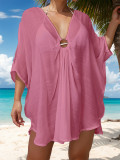 Women Ring V-Neck Irregular Beach Holidays Sun Protection Dress Beach Cover-up