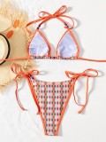Women Bikini Lace‑Up Backless Color‑Block Sexy Swimsuit