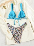 Women Color‑Block Bikini Lace‑Up Backless Sexy Swimsuit