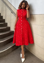 Women Summer Elegant Blue Floral Sleeveless Slit Dress