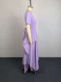 Women Fall Round Neck Short Sleeve Irregular Maxi Dress