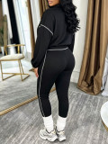 Women Spring Fall Casual Long Sleeve Zip‑Up Top and Pants Two‑Piece Set