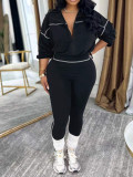 Women Spring Fall Casual Long Sleeve Zip‑Up Top and Pants Two‑Piece Set
