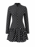 Women Polka Dot Long Sleeve Top and Midi Skirt Two‑Piece Set